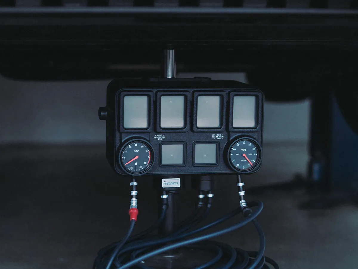 An air conditioning service machine connected to a car